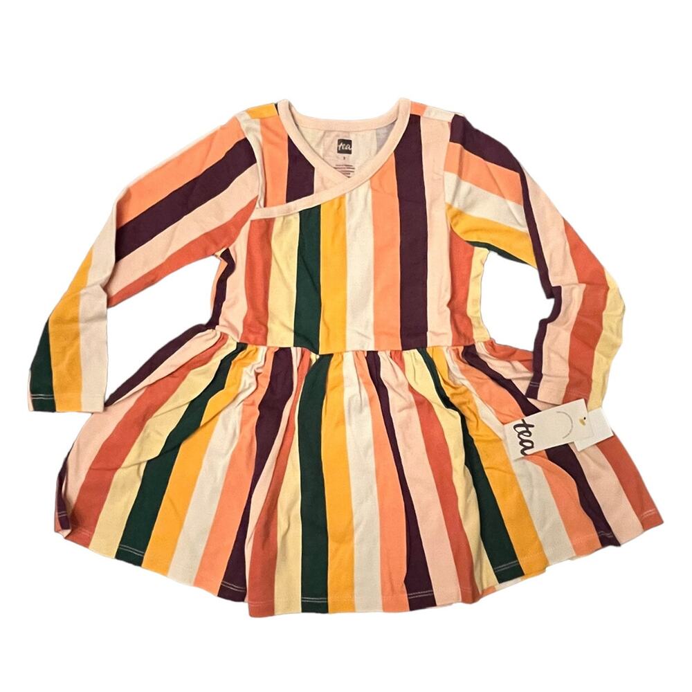 Tea Collection NWT Folk Stripe Long Sleeve Wrap Neck Dress.  Size 2
